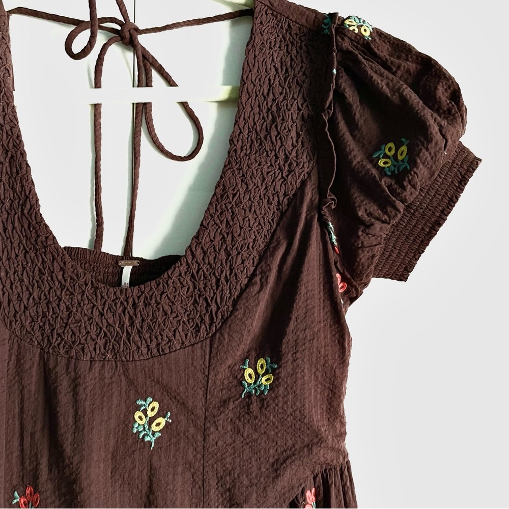 Free People Maisie Floral Embroidered Midi Dress in Brown Combo Size M NWT - Picture 7 of 14